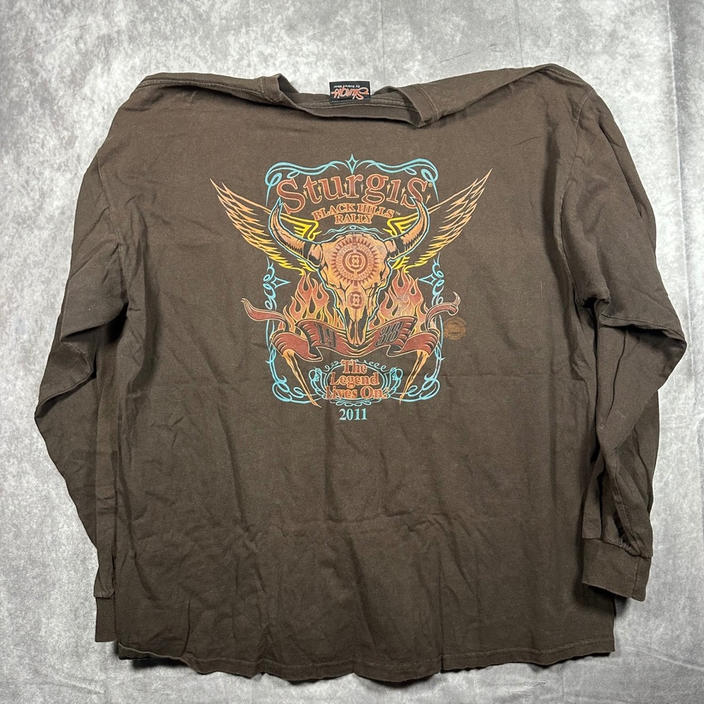 Vintage Sturgis Black Hills Rally 2011 Long Sleeve Shirt Brown‎ 2XL Noble Wear